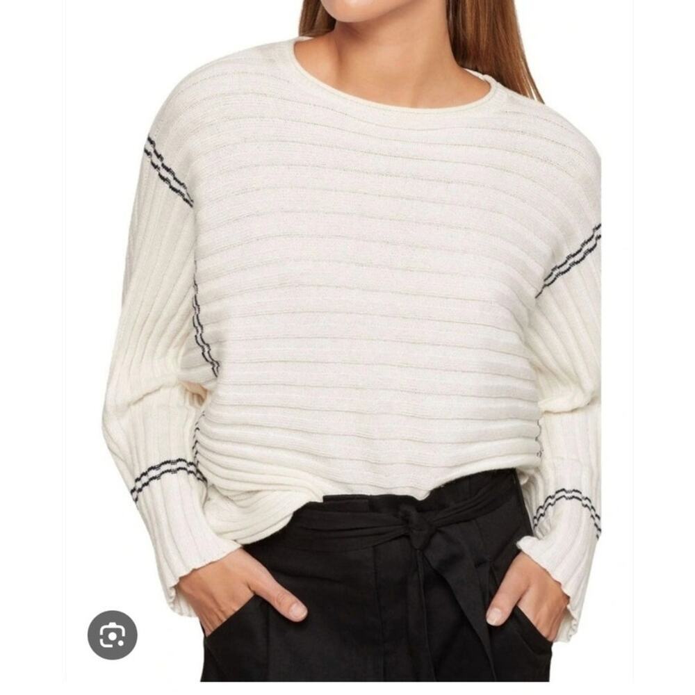 Industry Ribbed Varsity Sweater Small Dolman Sleeve Black and White Slouchy Soft